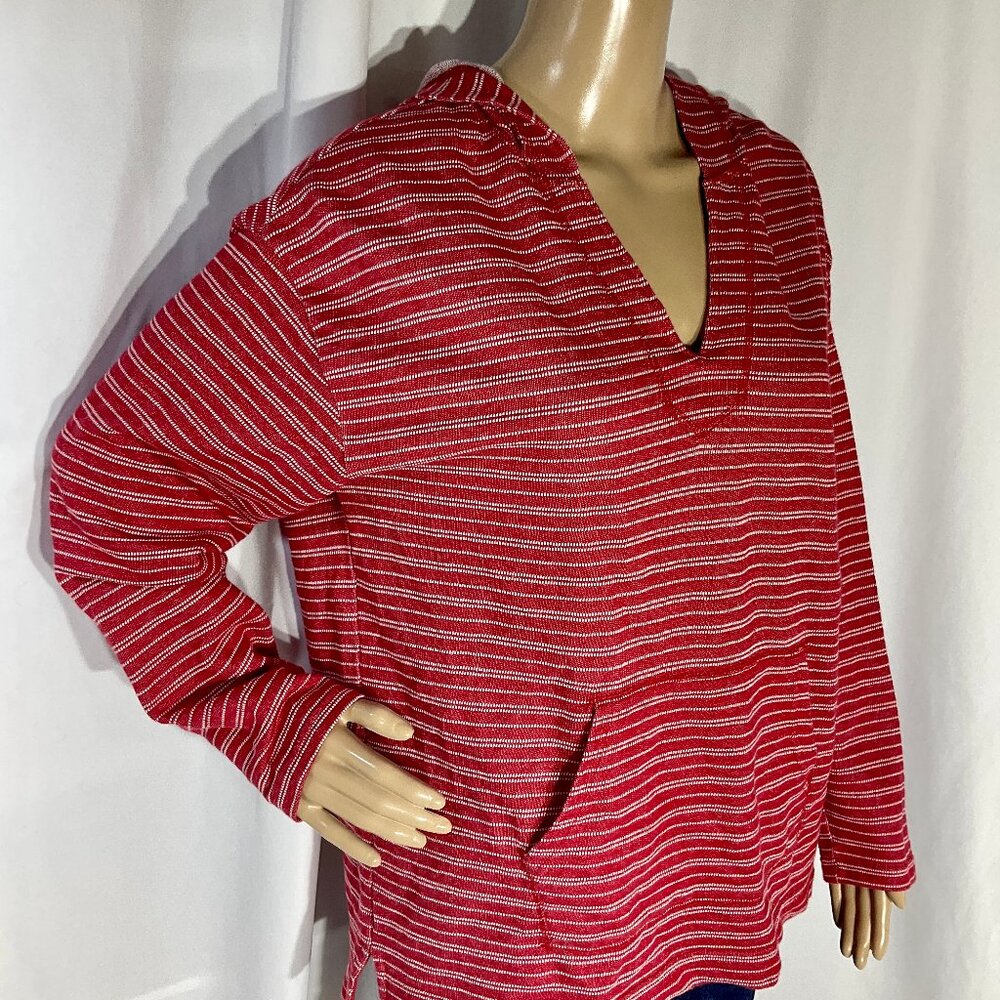Chaps Size Med Red & White Pullover Hoodie Womens Vintage Y2K 100% Cotton V-Neck